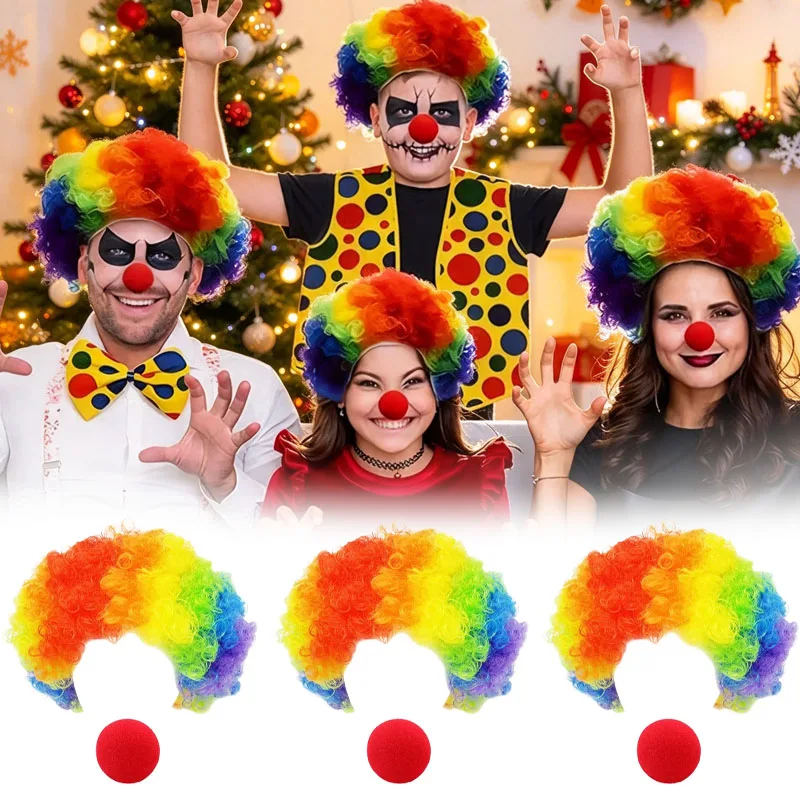1-10Sets Xmas Clown Wig Nose Bow Tie Gloves Costume Set for Men Women Christmas Carnivals Cosplay Stage Booth Funny Dress Up