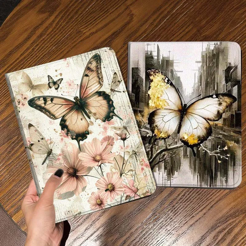 

Vintage Butterfly Pink Flower Tablet Case For Apple iPad Air Pro mini 1 2 3 4 5 6 7 8 9 11 M2 M3 M5 M4 5th 6th 7th 10th 11th