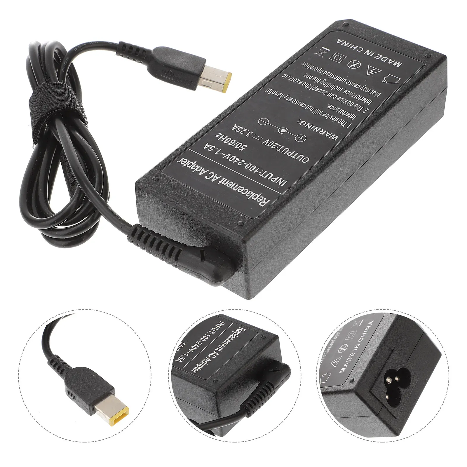 

Computer Power Adapter 65W 20V 3.25a Square Port Laptop Charger Compatible Carbon Overcharge Overcurrent Short