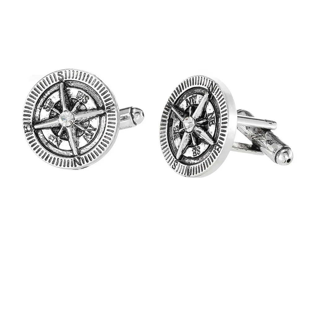 Vintage Silver Cufflinks for Maritime Compassbusiness Wedding Suits Exquisite Cufflink Decorative Accessories for Men's Shirts