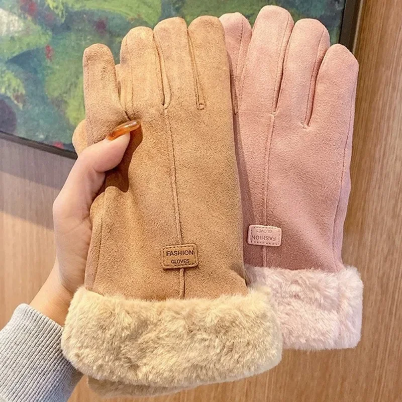 

Women Furry Gloves Winter Girls Warm Solid Color Comfortable Full Finger Mittens Outdoor Sport Elegant Gloves Fashion Accessory