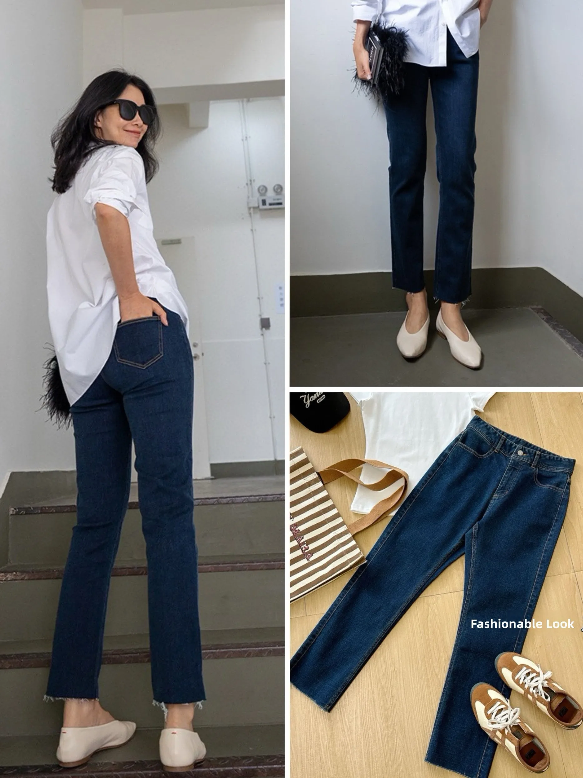 

Джинсы Deep Blue Vintage American Sle Denim женские, прямые, с высокой талией, эластичные, из хлопка, стрейч