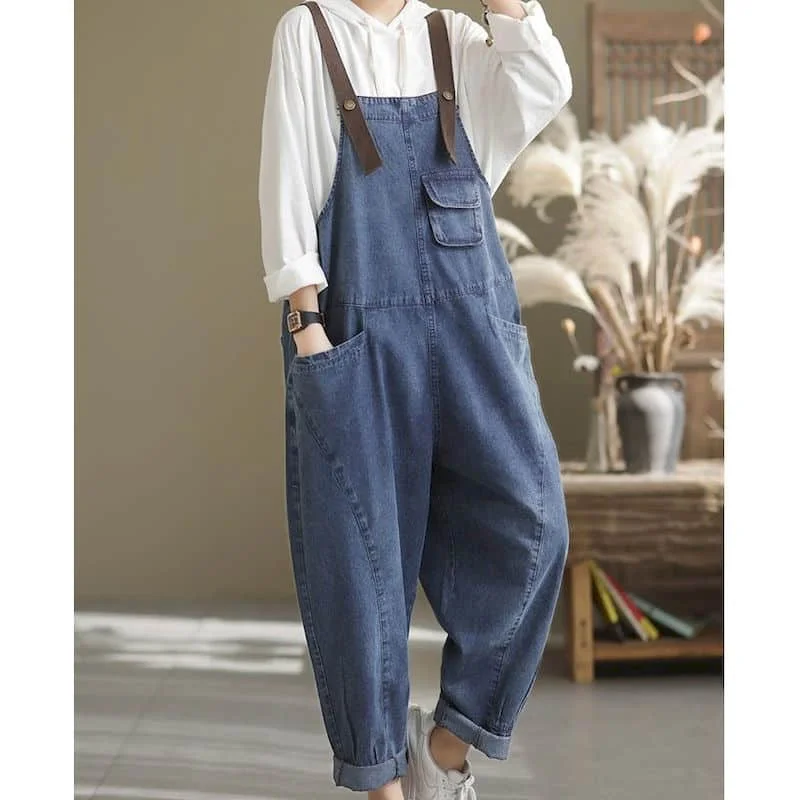 

Denim Jumpsuits Casual Emaciated Harem Jeans Korean Fashion New Versatile Vintage Blue Rompers One Piece Outfits Women Clothing