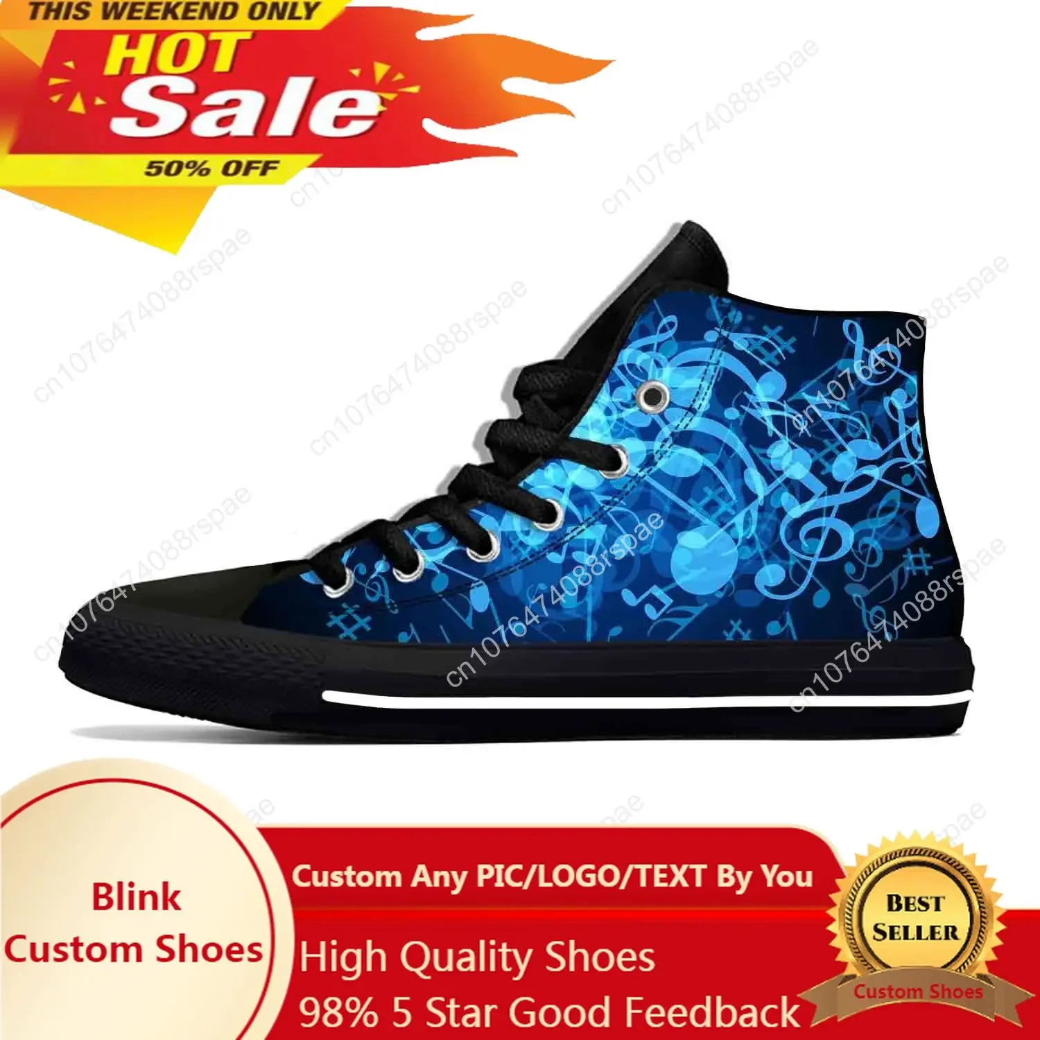 Anime Cartoon Musik Note Musiknoten Mode lässig Stoff Schuhe High Top leichte atmungsaktive 3D-Druck Männer Frauen Turnschuhe