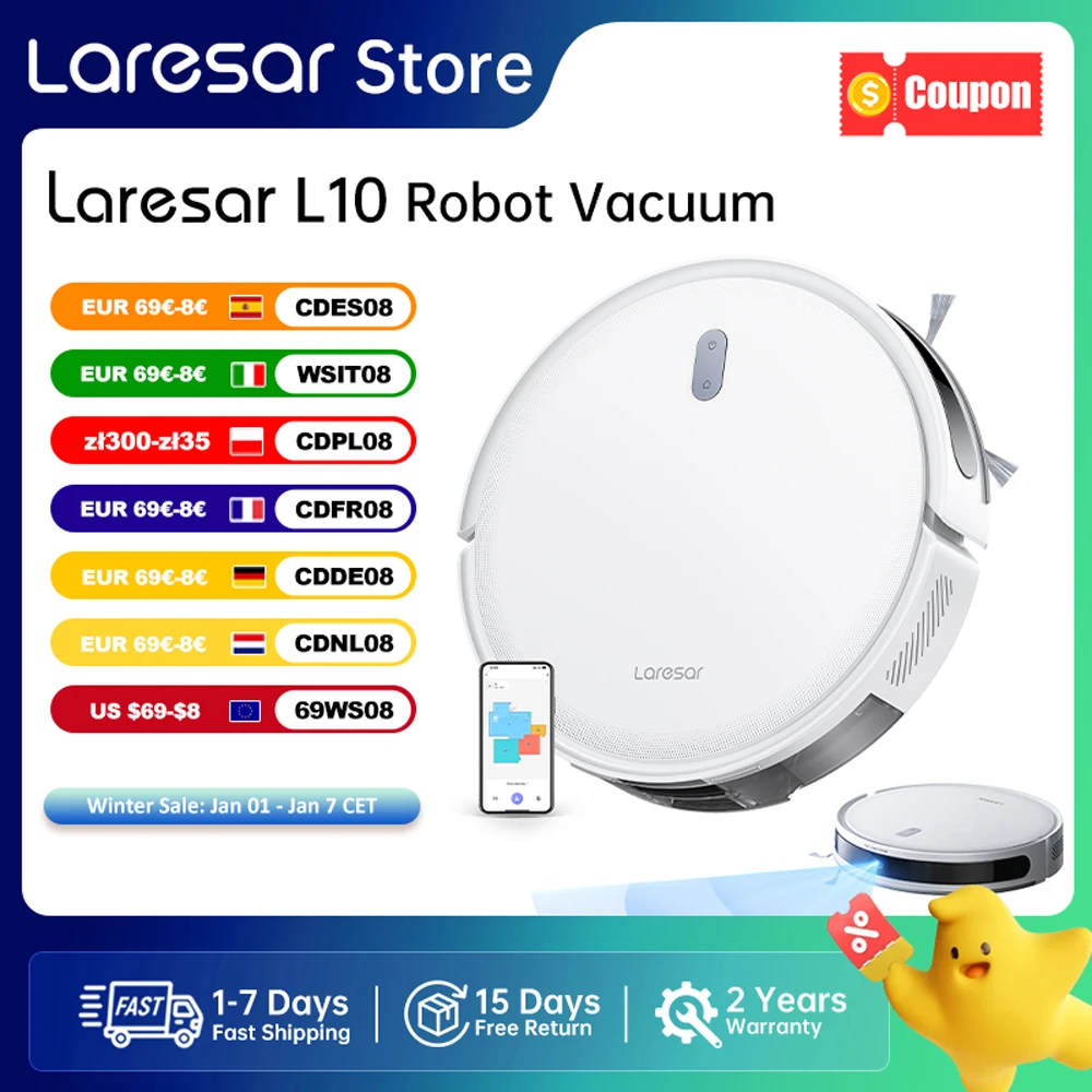 Laresar L10 SoF LiDAR Robot Vacuum Cleaner Mop 6500Pa 150min Cordless APP Control Smart LDS Planned Home Floor Carpet Cleaning