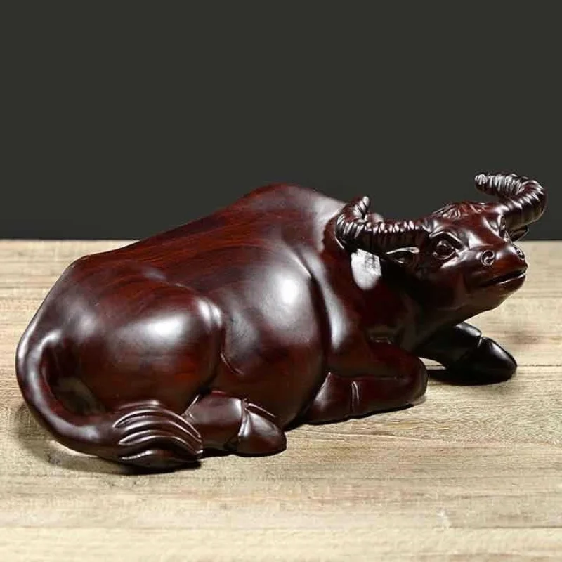 Factory Supply Creative Wooden Art 12 Zodiac Lying Cattle Blackwood Carving Crafts Gift Decoration