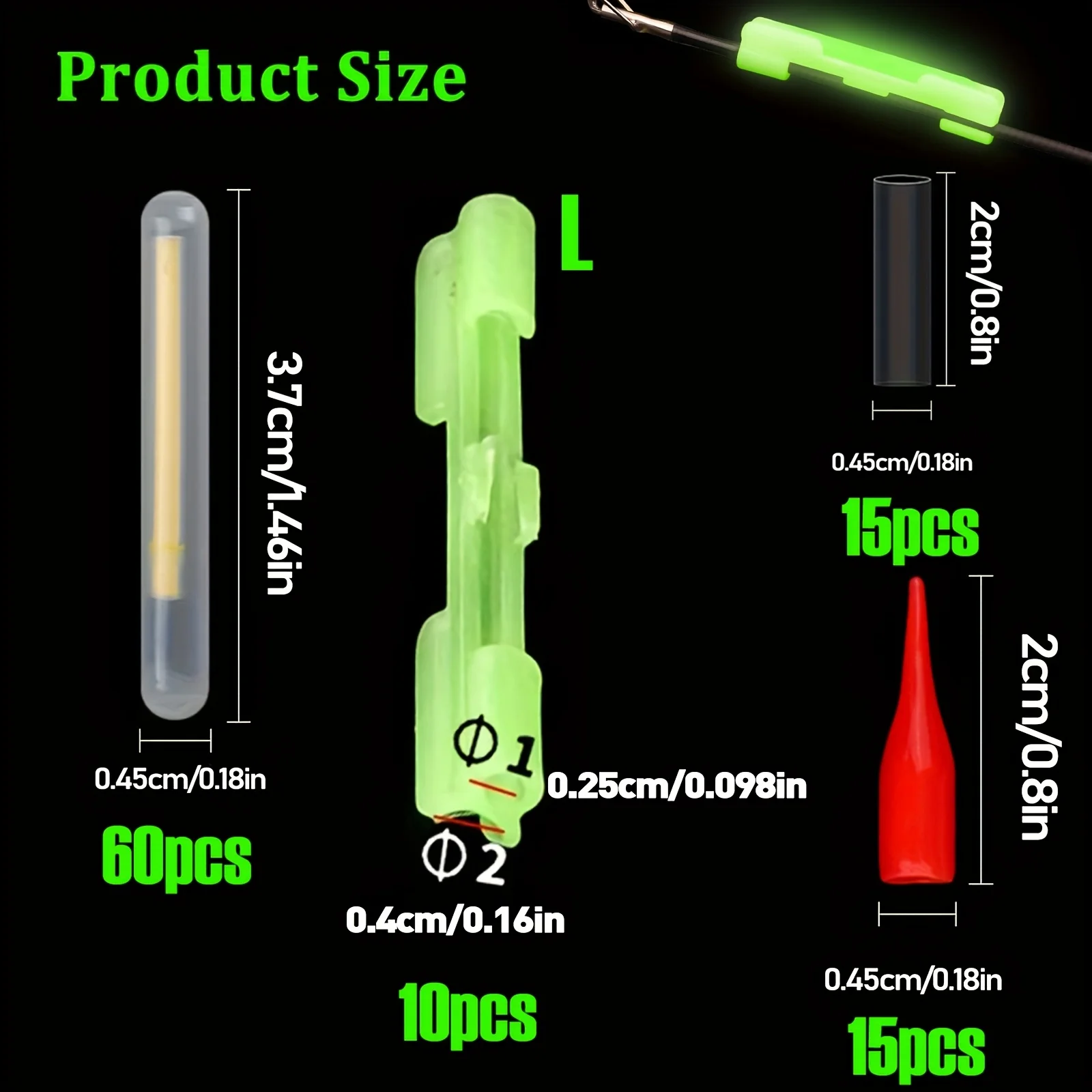 100PCS Night Fishing Glow Sticks Set Rod Tip Lights Float Indicators Bright Luminous Sticks for Freshwater Saltwater Angling