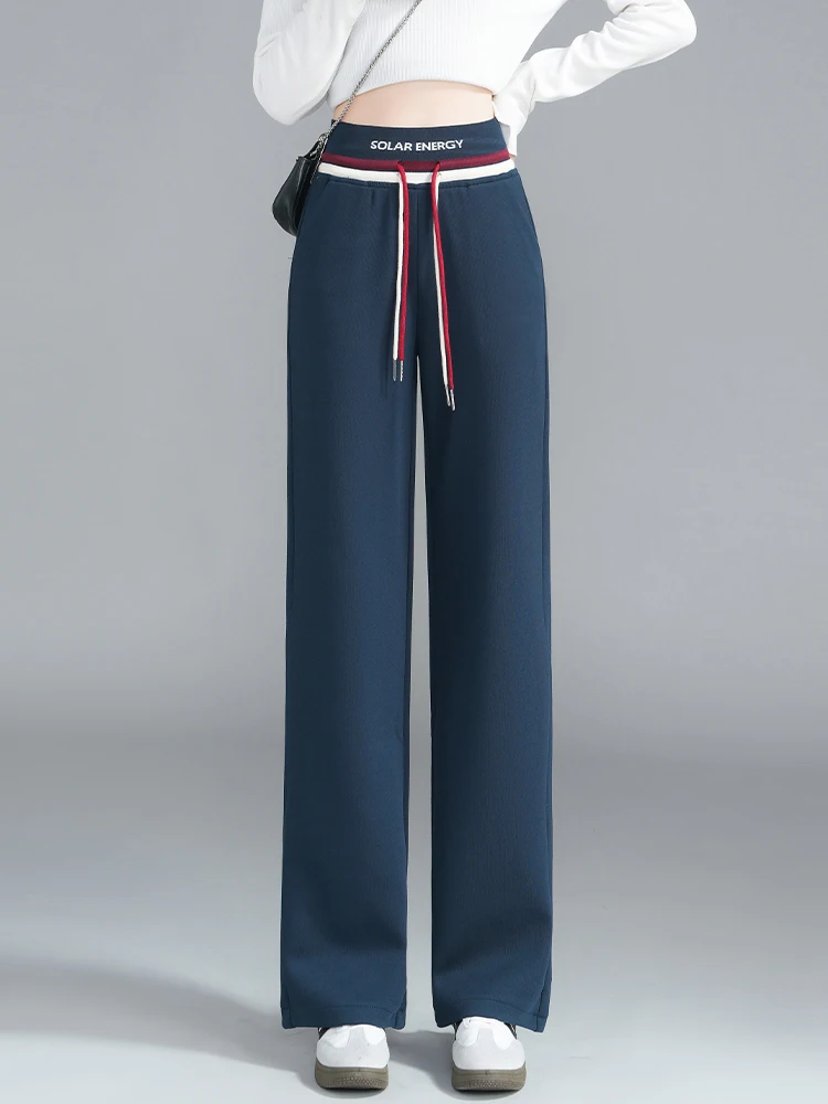 

Women's Slim Fit Wide Leg Sports Pants High Waist Elastic Casual Floor Length Loose Drape Straight Cut Spring Autumn New Arrival
