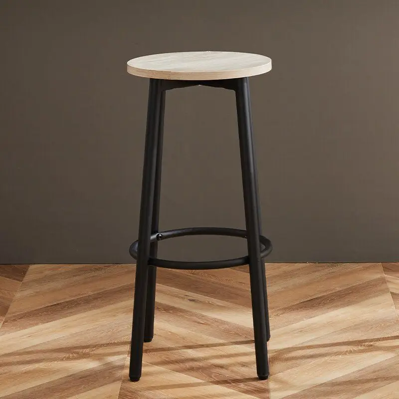 Four-Legged Bar Stool Solid Wood Counter Chair for Phone Store or Pub Round Seat Reception Stool Modern High-Tall Dining Chair