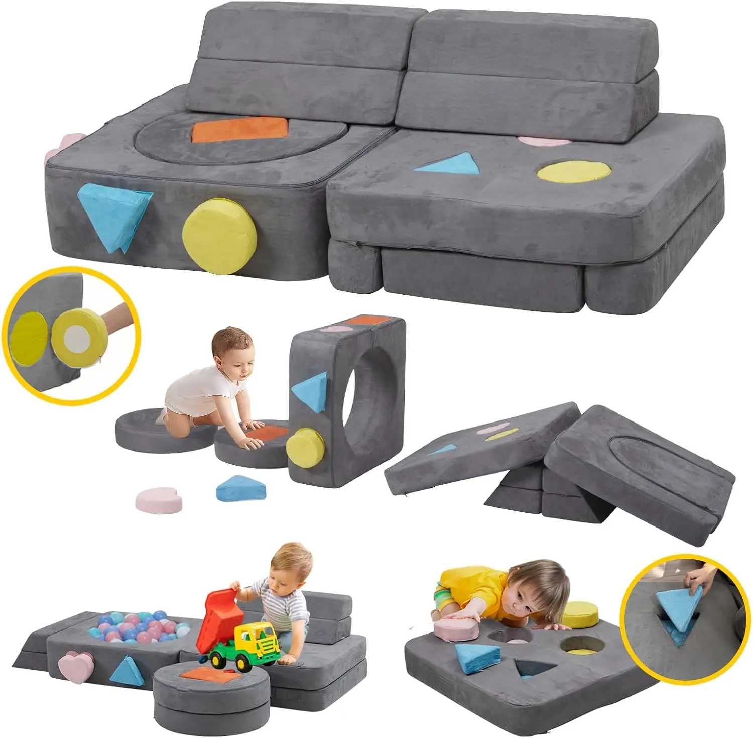 Modular Kids Play Couch, Versatile Kid Toddler Couch Enhances Cognition, Child Sectional Sofa Freely Removable, Convertible Ball