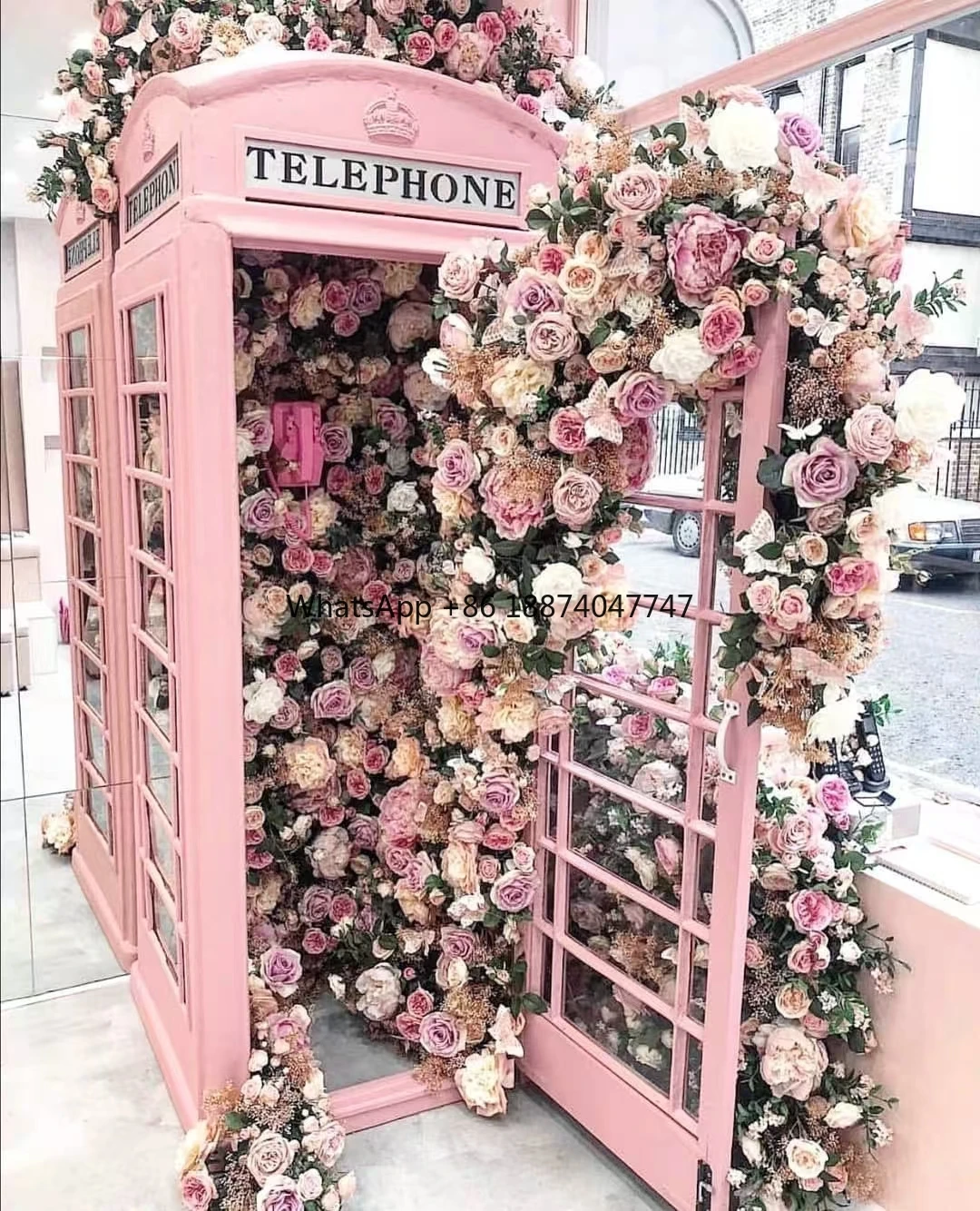 

Vintage Antique Outdoor London British Pink Red Metal Phone Booth Telephone Box Stand for Wedding Event Theme Party Decorations