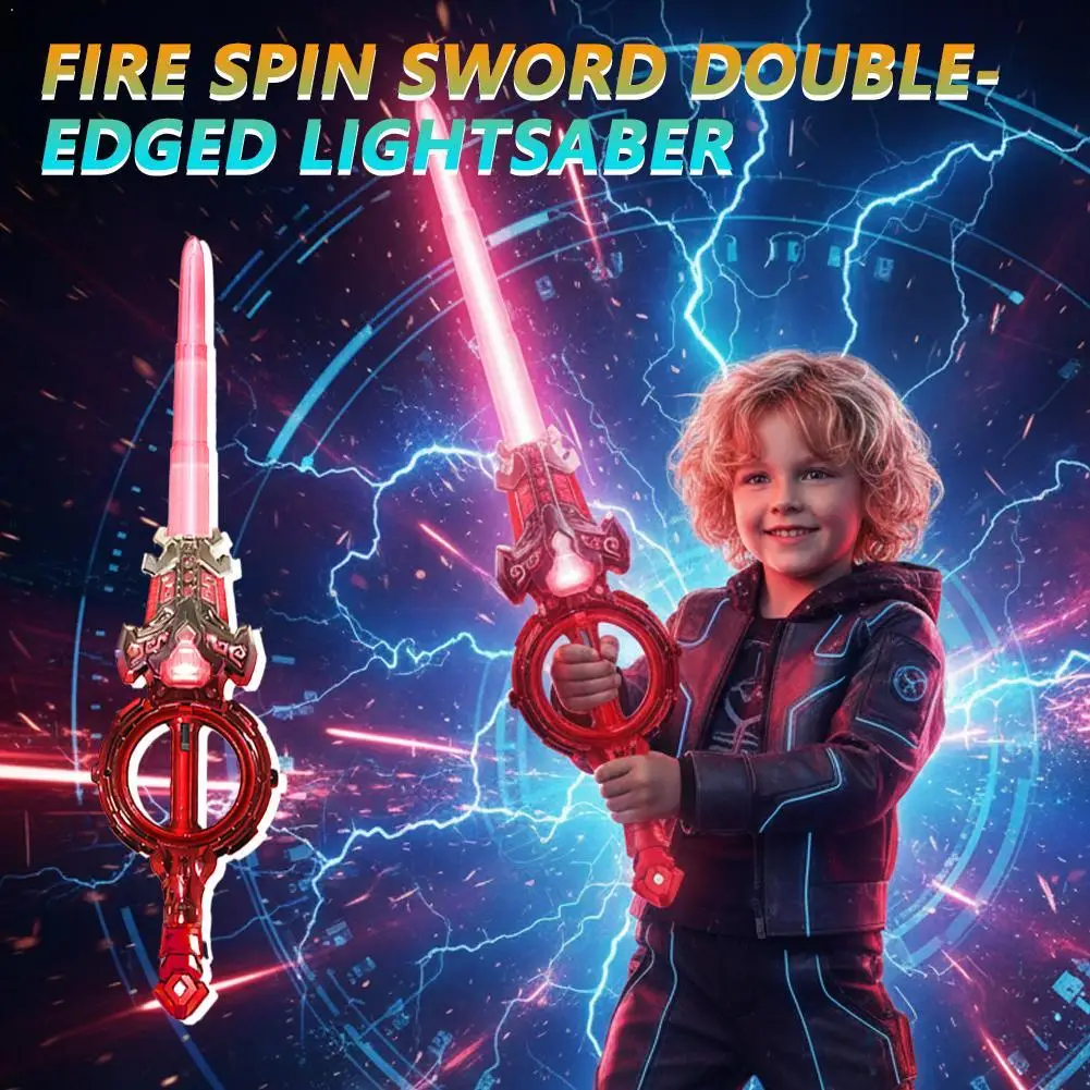 

Outdoor Toy Bright Rotate Sword Multi-Color Flash LED Light Shine Cosplay Sword Toy Double Edged Lightsaber Toy