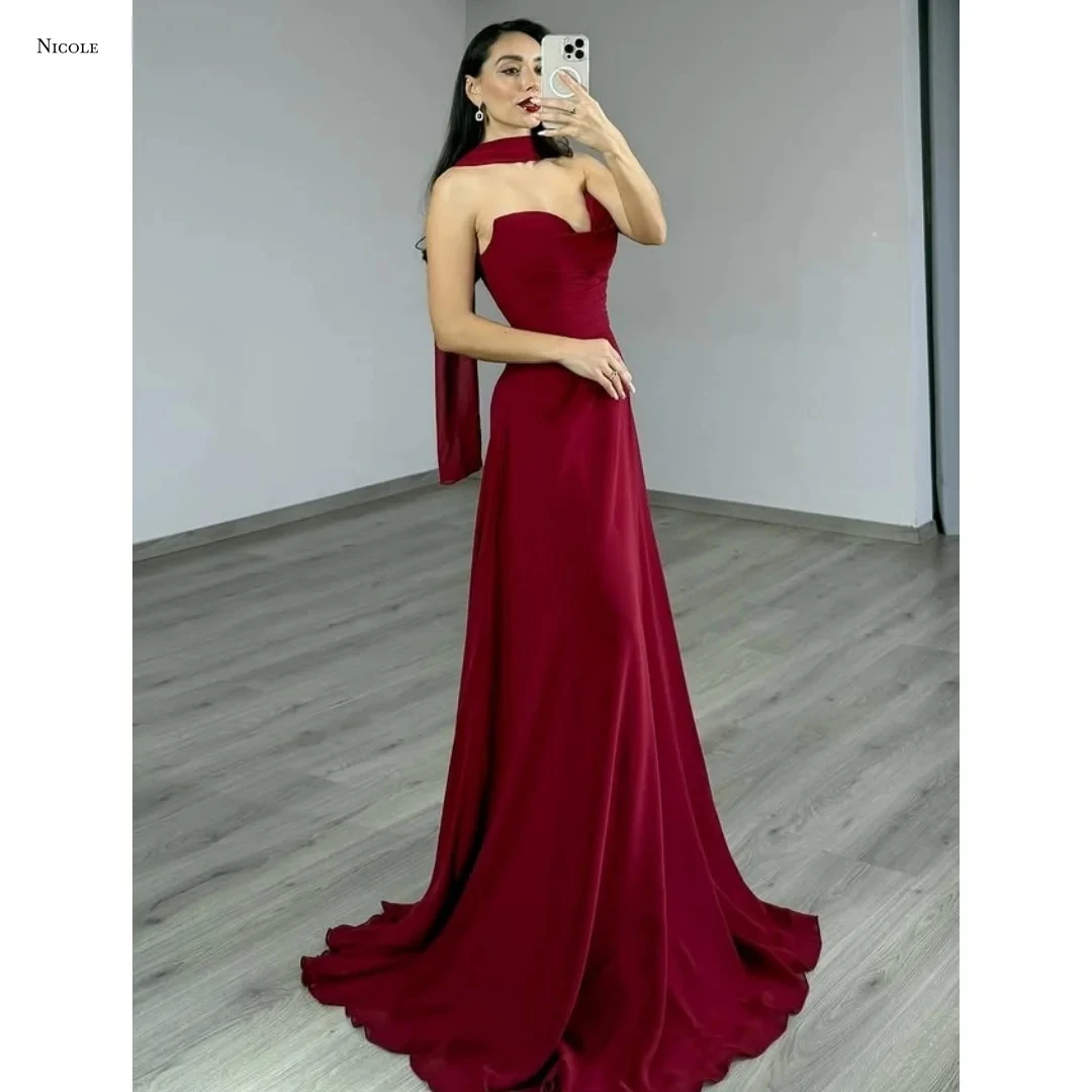 

Nicole Ribbon Women's Evening Dress Woman Line A Dresses for Special Events Custom Made Elegant Prom Dresses Luxury Satin Cloth
