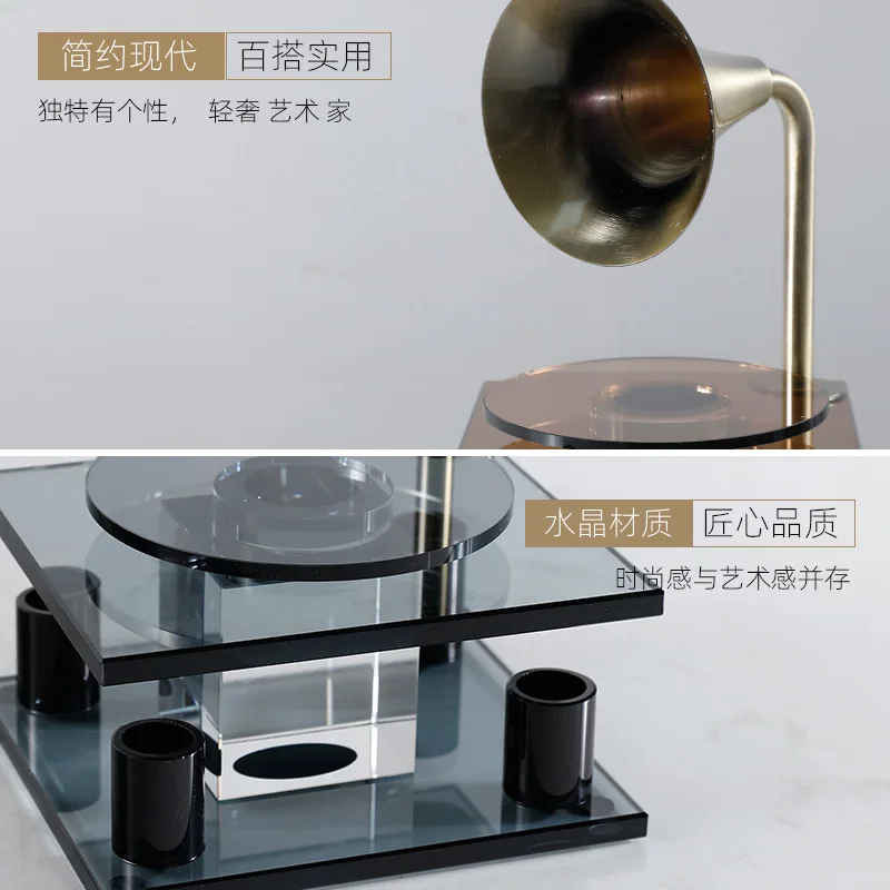 Light luxury crystal phonograph ornament desktop creative living room home model room record player TV cabinet decoration
