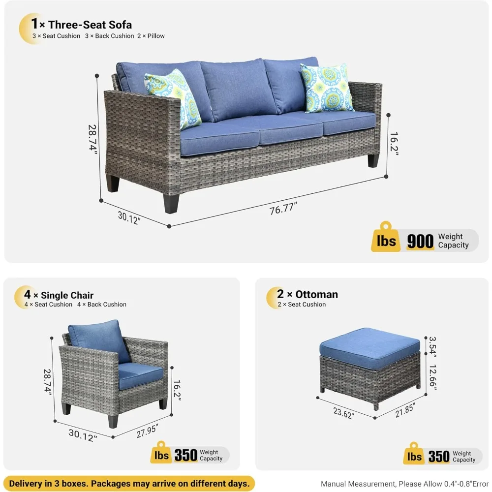 Patio Furniture Set, 7 Pieces Outdoor Wicker Rattan Sofa Couch with 4 Chairs,All Weather High Back Conversation Set