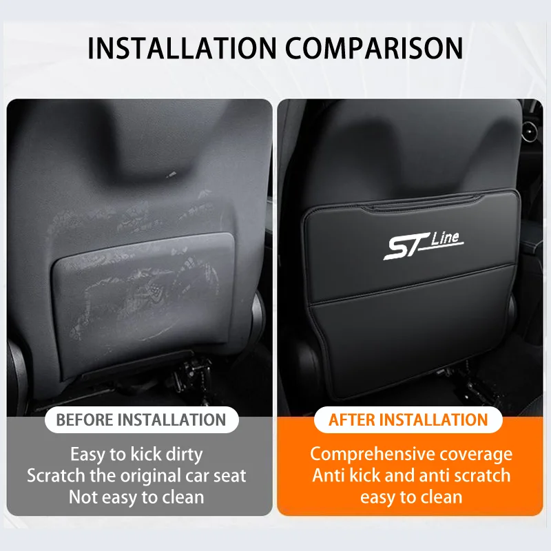 Car Anti-kick Pad Interior PU Leather Auto Seat Back Protector Pad Anti Scratch Back Seat Organizer for Ford ST Line Accessories