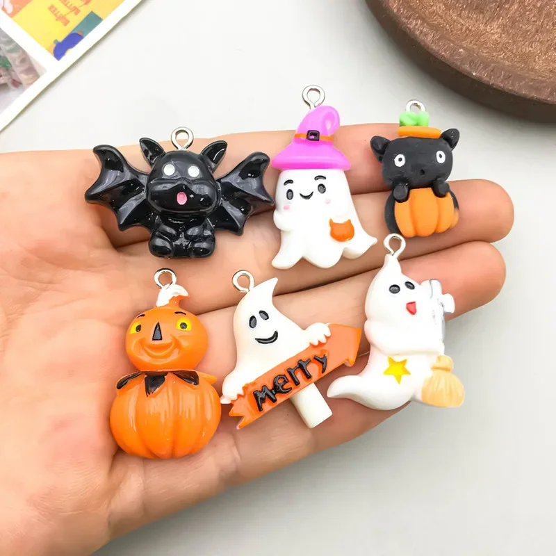 10Pcs Mummy Hello Kitty Halloween Phone Case Resin Accessories Cartoon Ghost Pumpkin Bat Cute Jewellery Hairpin Diy Decor Crafts