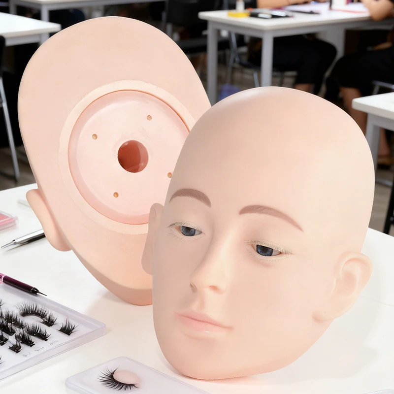 3D Make Up Practice Training Head, Lash Mannequin Head, Soft Silicone Lash Extension, Cosmetology Doll Face Head for Training