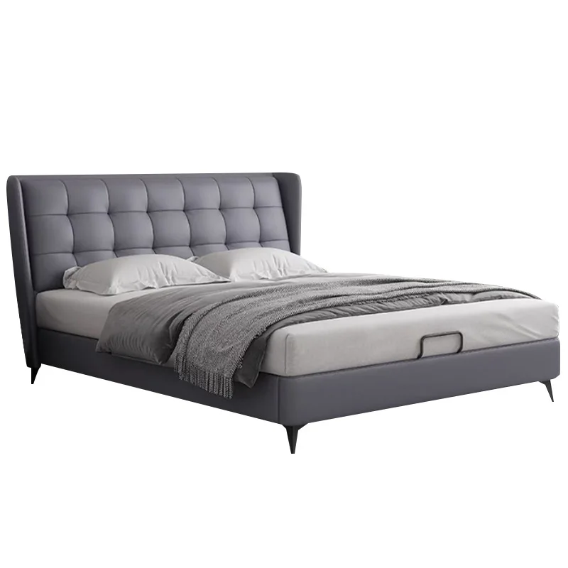 

Italian minimalist leather bed, modern minimalism, small storage double bed