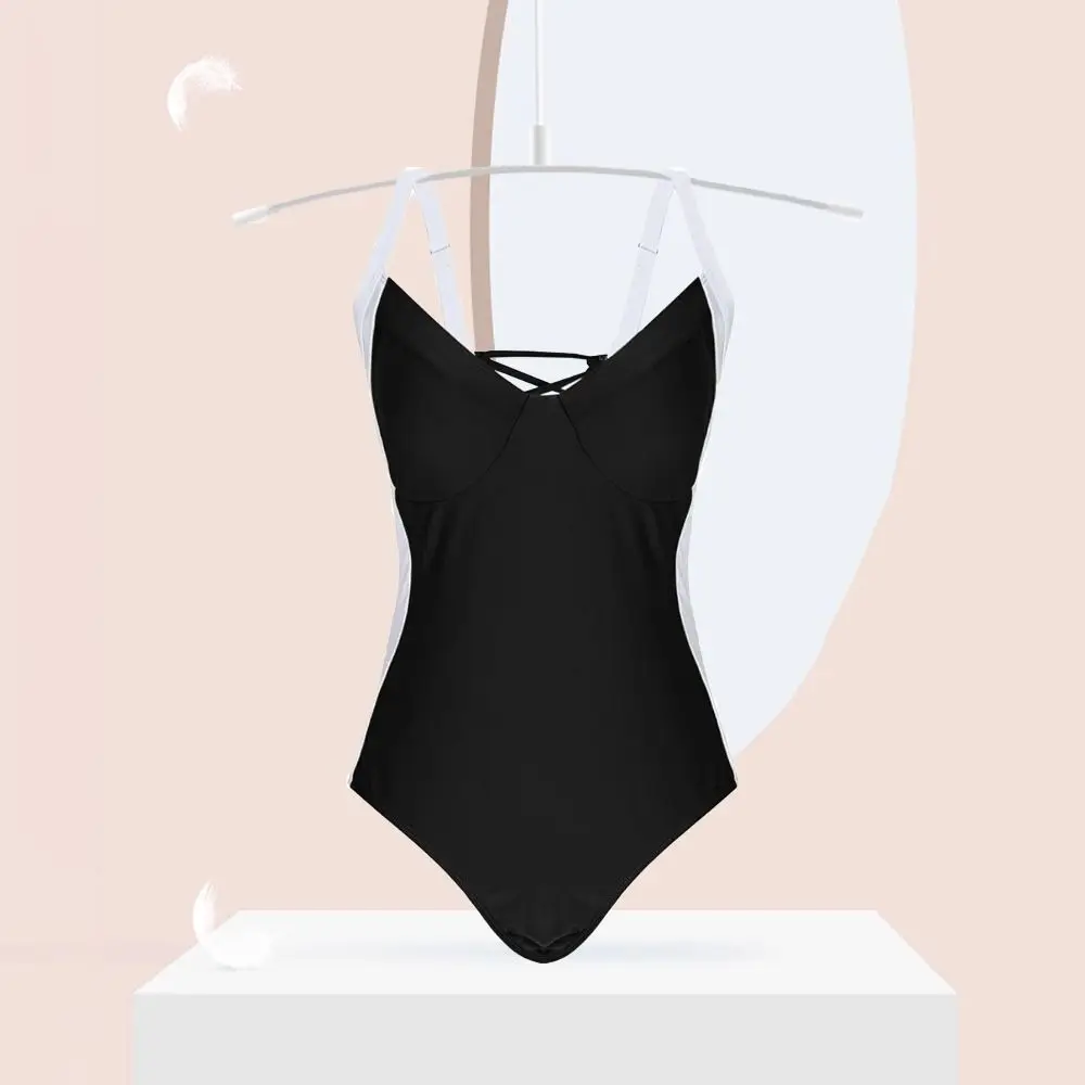 

Sweet Patchwork Bodysuit Swimsuit Hollow Slim Fit Bathing Swimwear Beachwear Clothing V-neck Jumpsuit Bikini Ladies
