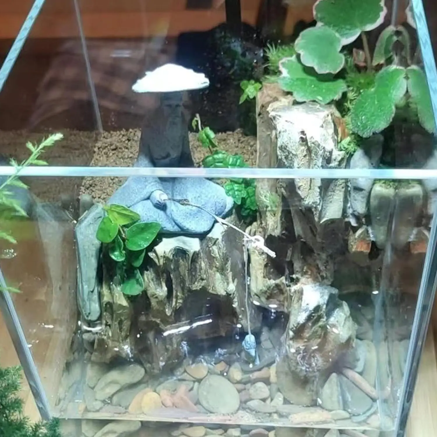 Piedra arenisca de pesca sentado para jardín, adorno Vintage para acuario, Mini estatua de pescador, decoración Zen asiática