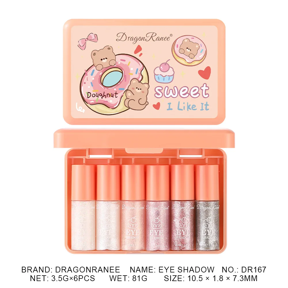 Juego de 6 uds de sombra de ojos líquida con purpurina, brillo nacarado, brillo de diamante, fácil de aplicar para uso diario en fiestas, paquete de dibujos animados bonitos