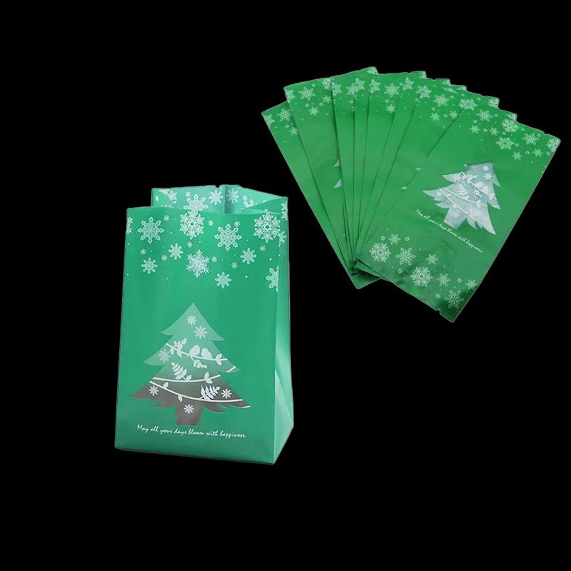 50pcs Christmas Tree Plastic Bags Xmas New Year Decoration 2024 Handmade Candy Cookie Nougat Snowflake Baking Packaging Pouch image 2