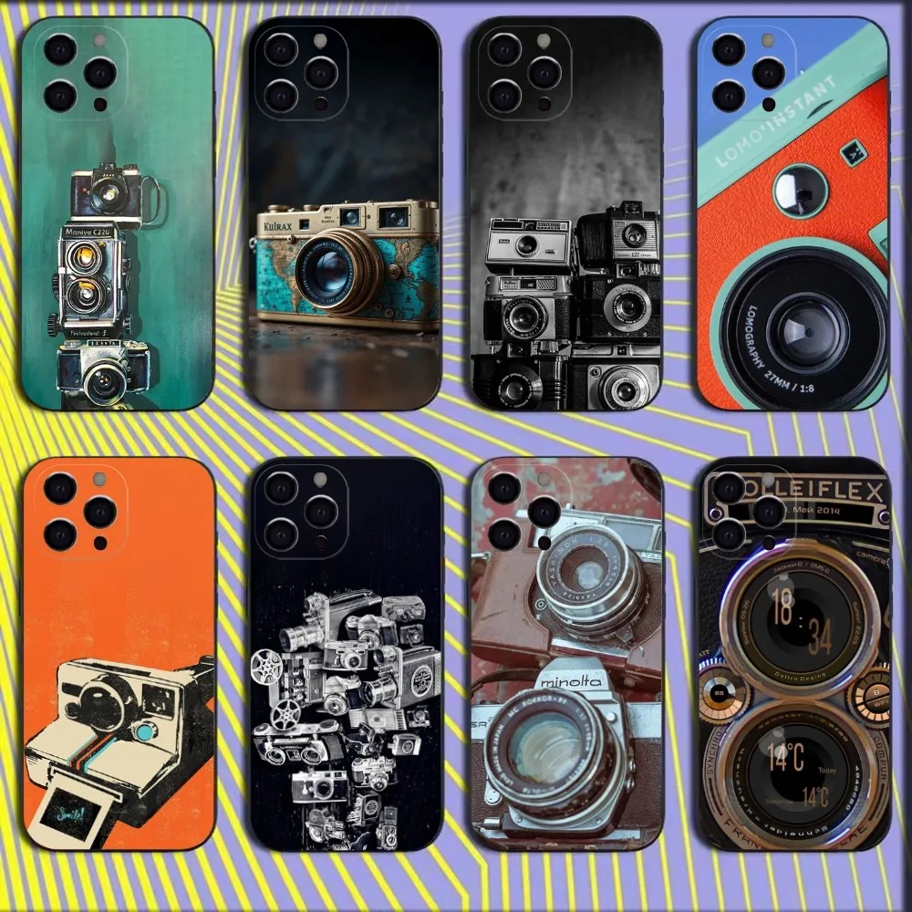 

Retro Camera Vintage Phone Case For iPhone 16,15,14,13,12,11,Mini,Pro,SE,MAX White Matte Shockproof Cover