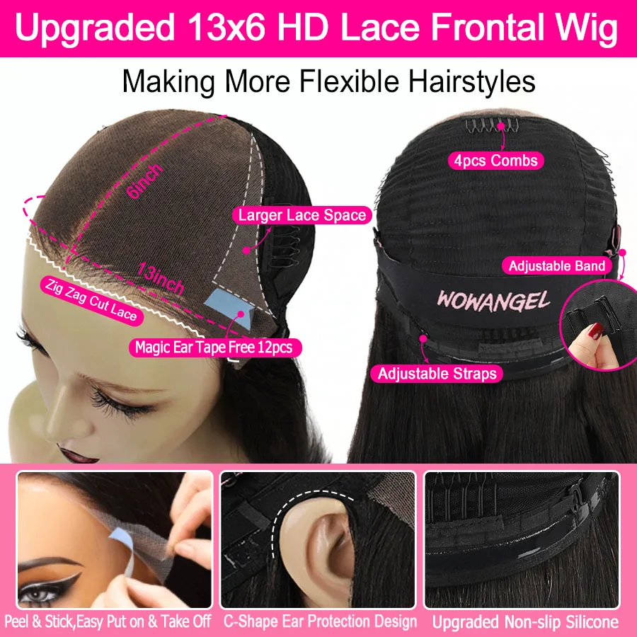 Wow Angel 13x6 HD Lace Front Perücken 250 % Remy Haar Körperwelle Echthaar Perücken Pre Cut Lace Preplucked Wear To Go Perücken für Frauen