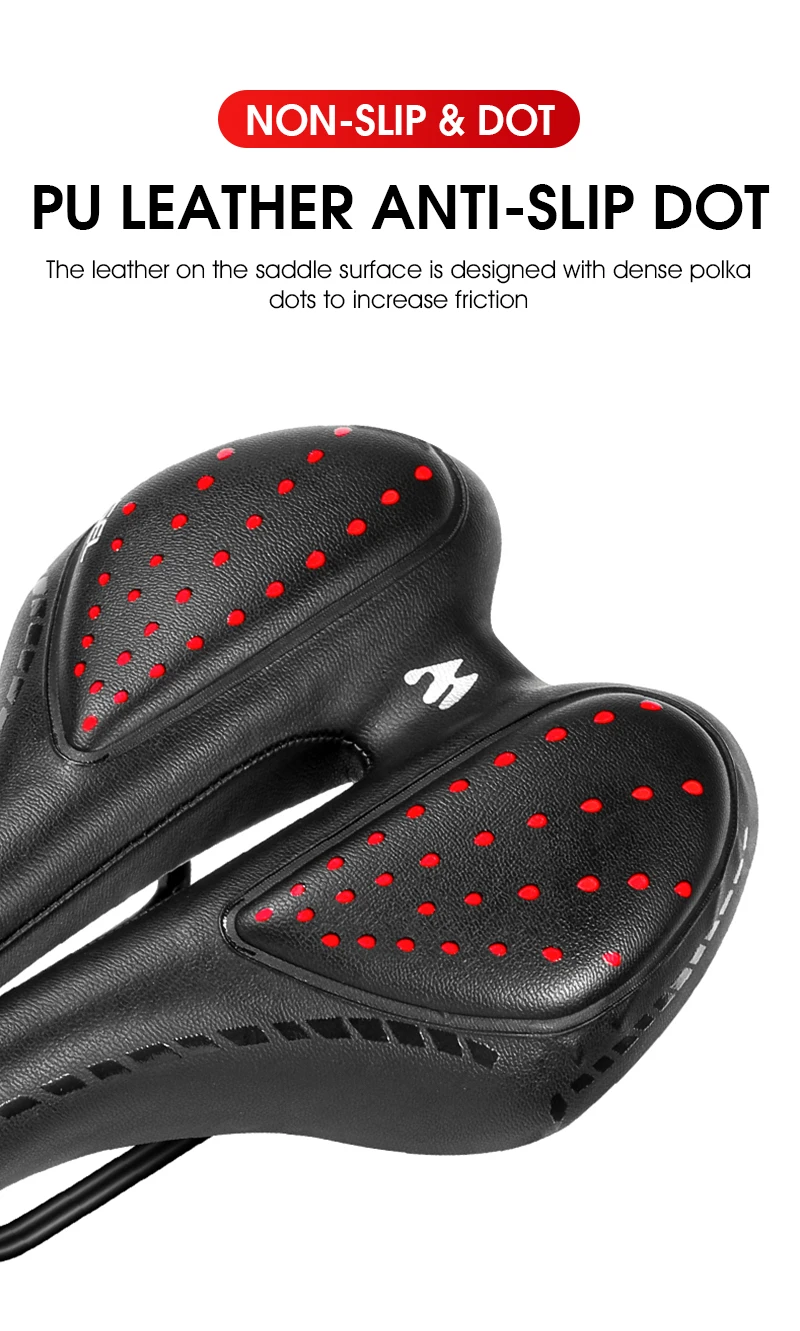 WEST BIKING Fahrradsattel, bequemes Gel-Schwammkissen, hohl, atmungsaktiv, stoßfest, MTB-Rennradsitz, ergonomisch, rutschfest, PU – Detail 8