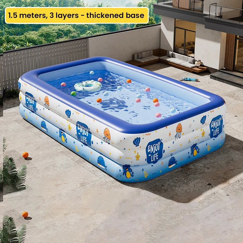 풍선 수영장 만화 패턴 프레임 수영장 유아 어린이를위한 두꺼운 수영장 뒷마당 및 가족 재미