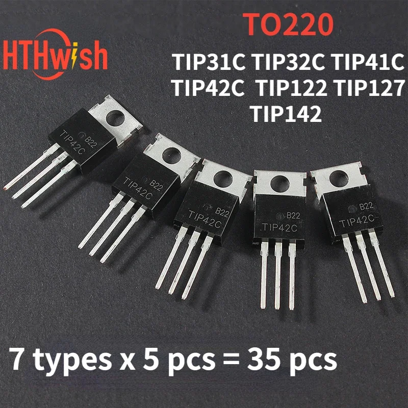 35 sztuk TO-220 PNP zestaw tranzystorów NPN, TIP31C TIP32C TIP41C TIP42C TIP122 TIP127 TIP142 zestaw komponentów elektronicznych