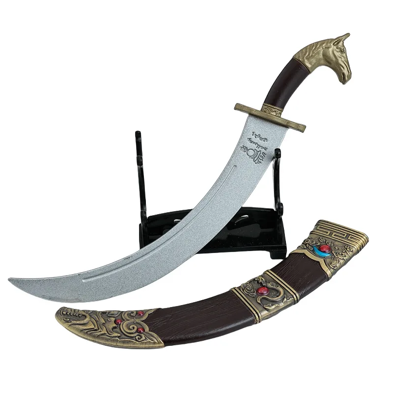 20 cm/7,87 in Kalte Waffe Modell Mongolischen Pferdekopf Messer mit Scheide Metall Spielzeug Schwerter Desktop Display Ornamente Sammlungen Geschenke