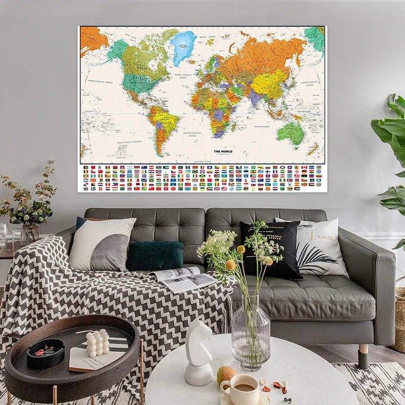 O mapa do mundo decorativo pendurado imagem sem moldura pintura em tela arte da parede cartaz e impressão material de sala de aula escolar 100*70cm