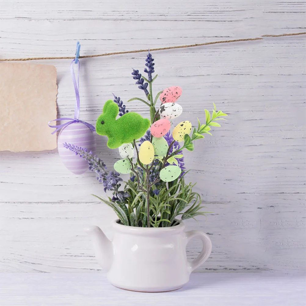 

2Pcs Easter Bunny Picks Artificial Foam Egg Stems Soft Spotted Eggs Colorful Faux Easter Branches Spring Festival Party Decor