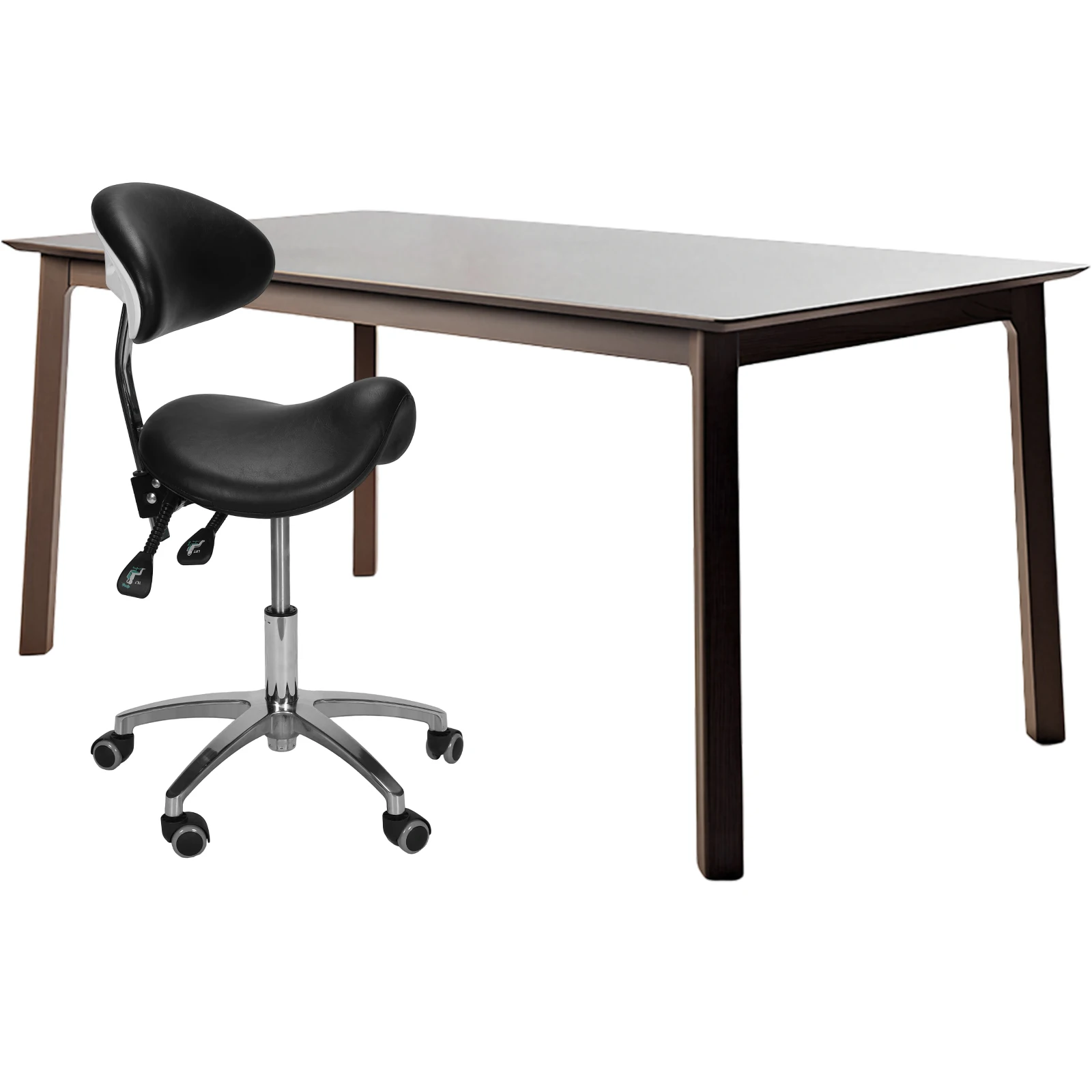 

Saddle Tilting Stool Rolling Chair with Wheels with Back Support 19.93-21.65in Height for Hair Stylist for Dentist Salon Tattoo