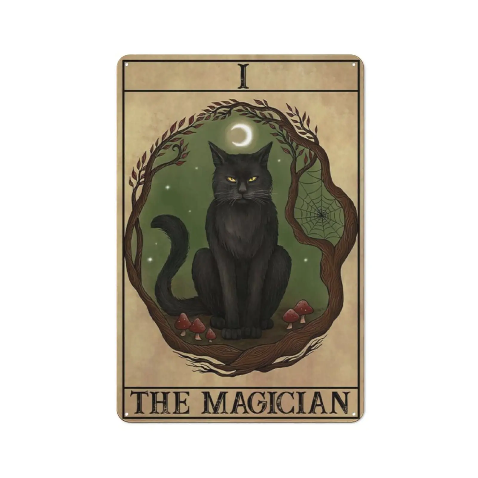 Vintage Metal Tin Sign,The Magician Cat Poster, Black Cat The Magician Vintage Print, Funny Black Cat Tarot Card Poster,Retro St