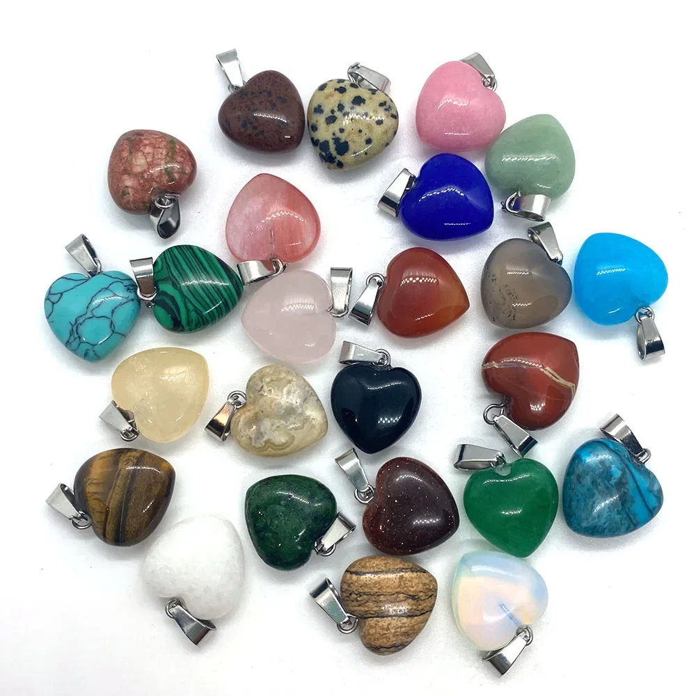 Natural Stone Love Heart Necklace Pendant Green Aventurine Pink Crystal Agate Blue Pine DIY Bracelet Earring Accessories