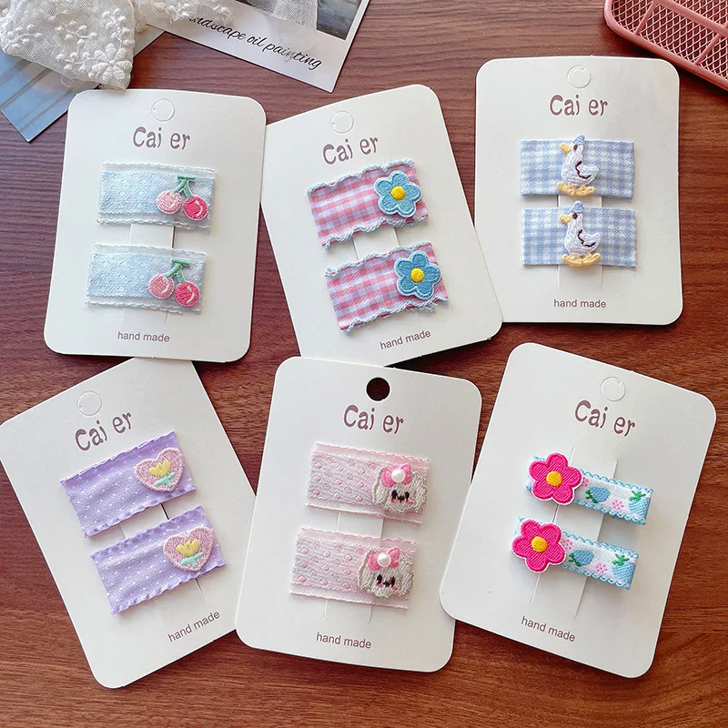 

Cute Korean Plaid Flower Hair Clips Cherry Love Heart Side Hairpins Sweet Bangs Barrettes for Girls Kids Daily Hair Decoration