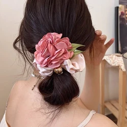 French Vintage Big Flower Hair Ring Headband Girls Korea Elastic Rubber Band Hair Rope for Women Ponytail Tie Hair Accessories