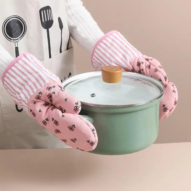 1PC New Pastoral Style Thickened Plaid Microwave Oven Insulation Gloves Microwave Oven Gloves Hot Gloves Kitchenware