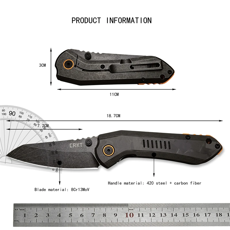 CRKT6280 Camping Tactical Hunting Survival 420 Steel+Carbon Fiber Handle Self Defense Rescue EDC Folding Knife