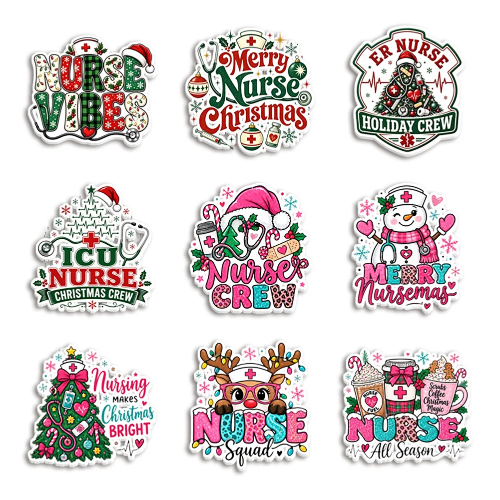 10pcs/lot Merry Christmas Nurse Crew Resin Planar Acrylic Flatback for Bow Center Craft Supply Backpack Badge Decoration Pendant