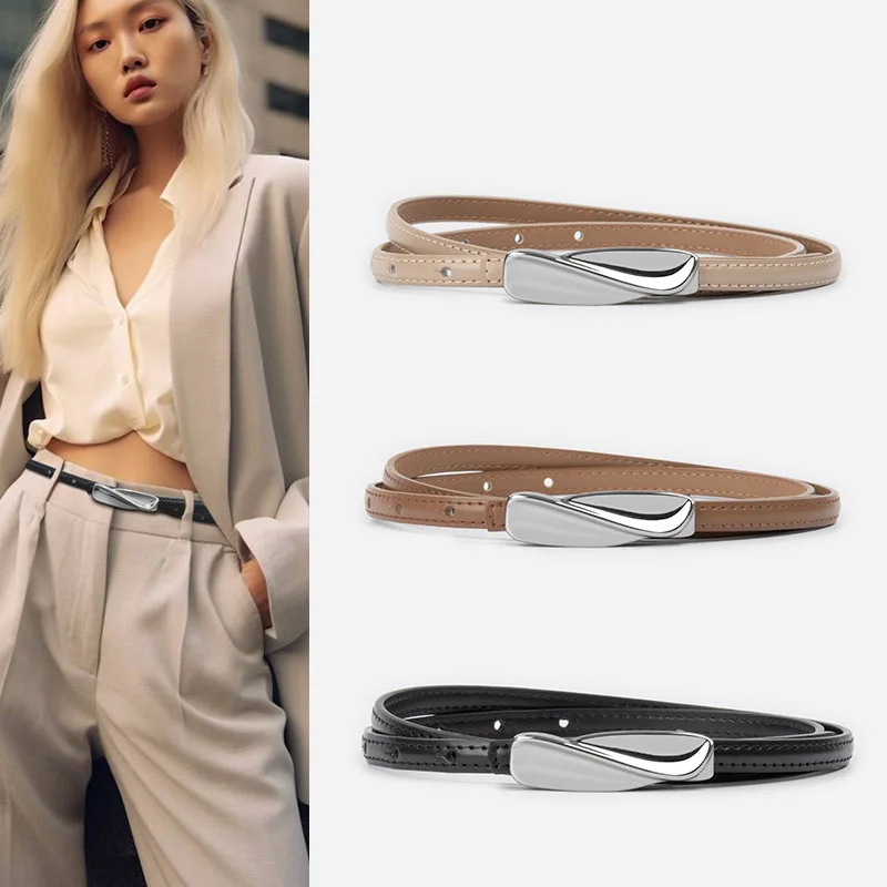 

Women's Belt Genuine Leather Simple Design Fine Waist Slim Cowhide Belt With Jeans Sweater Dress Decoration Waistband