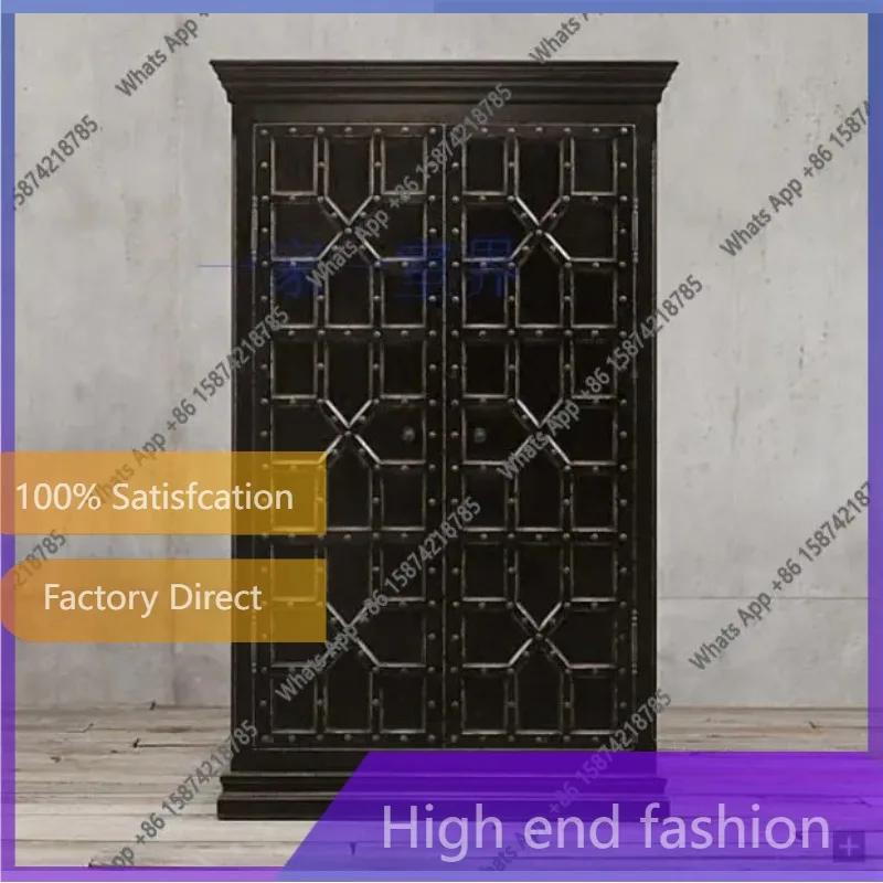 

Американский деревенский шкаф-купе с заклепками в стиле французского ретро, из массива дерева, с двойными дверями, для спальни, большой шкаф-гардероб