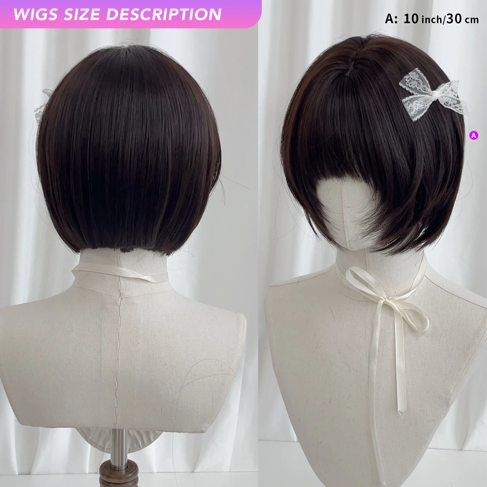 MEISU 10 بوصة قصيرة بوبو الانفجارات شعر مستعار الشاي الأسود الألياف الاصطناعية مقاومة للحرارة الطبيعية وسلسة Selfie حفلة للنساء