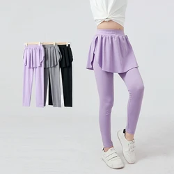 Girls Skirted Leggings High Waist Running Sports Long Tights Pants Stretchy Cute Flowy Kids Tennis Golf Athletic Skorts Children