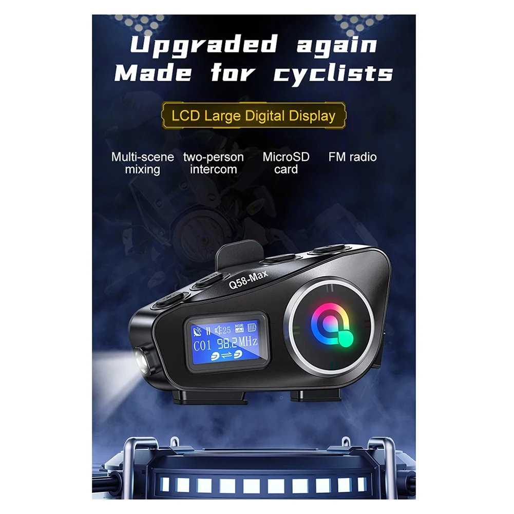 A64I Q58-Max Motorcycle Helmet Intercom Bluetooth Headset MP3 Music Sharing 2 People 500M Intercom(Hard Wire)