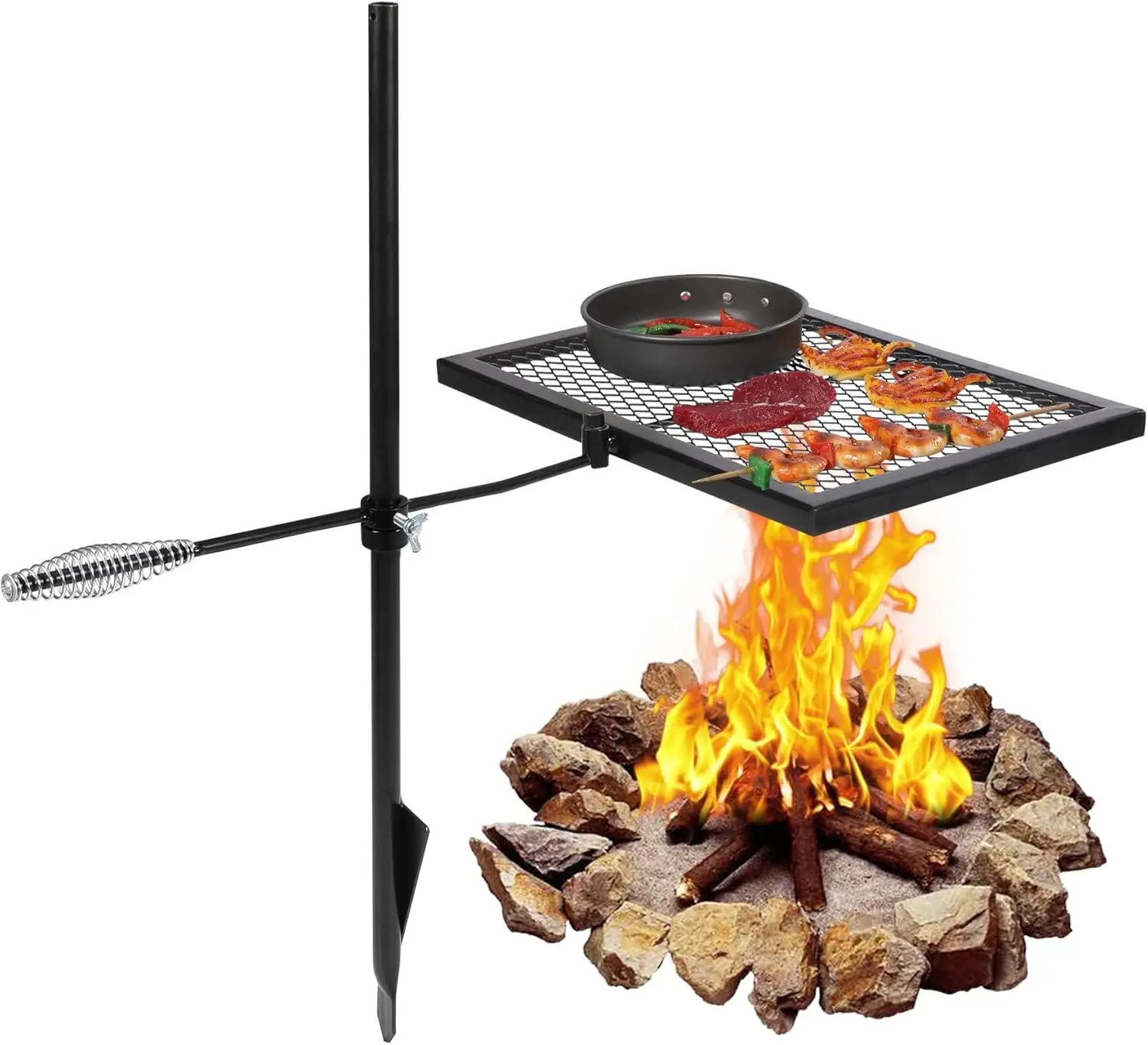 

Heavy-Duty Swivel Campfire Grill with Adjustable Steel Grate and Carrying Bag for Outdoor Cooking