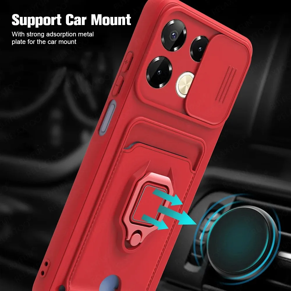 Soft TPU Wallet Phone Case for Infinix Note 40 Pro Plus 4G 5G Car Magnet Holder Ring Push Pull Camera Shockproof Protect Cover